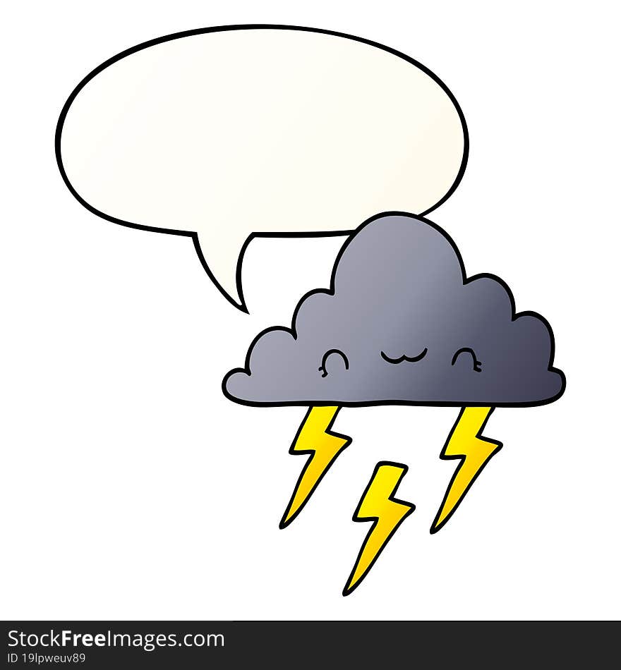 cartoon storm cloud and speech bubble in smooth gradient style