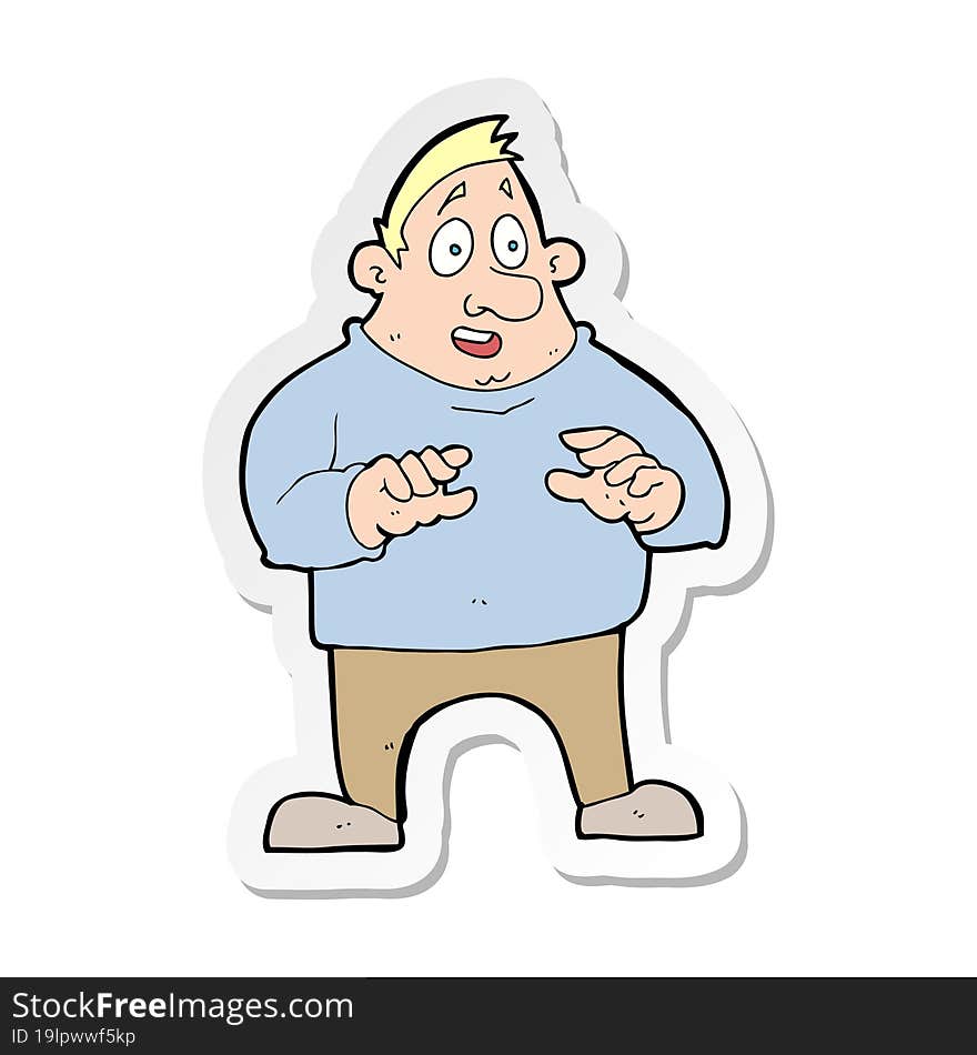 sticker of a cartoon excited overweight man