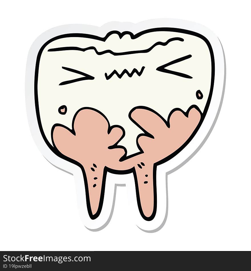 Sticker Of A Cartoon Bad Tooth