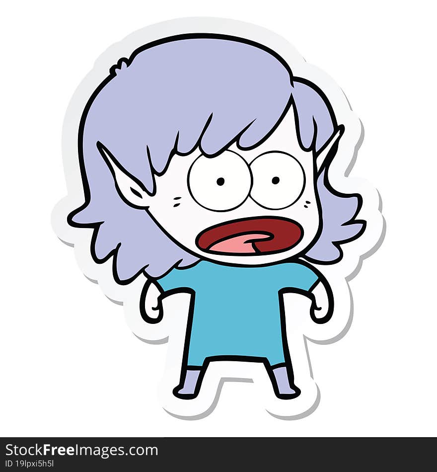 sticker of a cartoon shocked elf girl