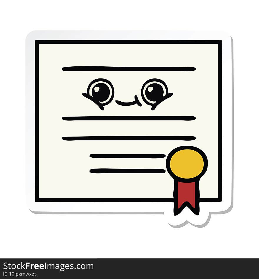 sticker of a cute cartoon graduation diploma