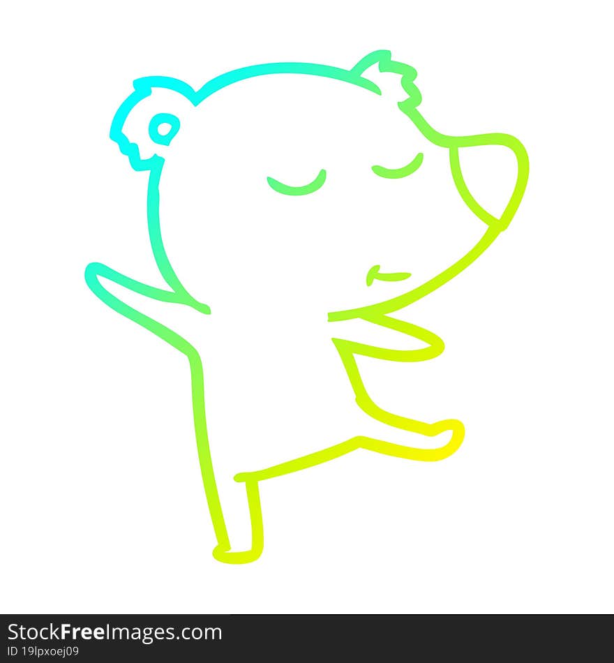 cold gradient line drawing happy cartoon bear dancing