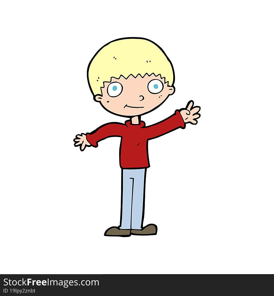 cartoon happy waving boy