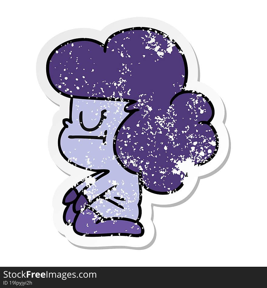 distressed sticker cartoon of a kawaii alien girl