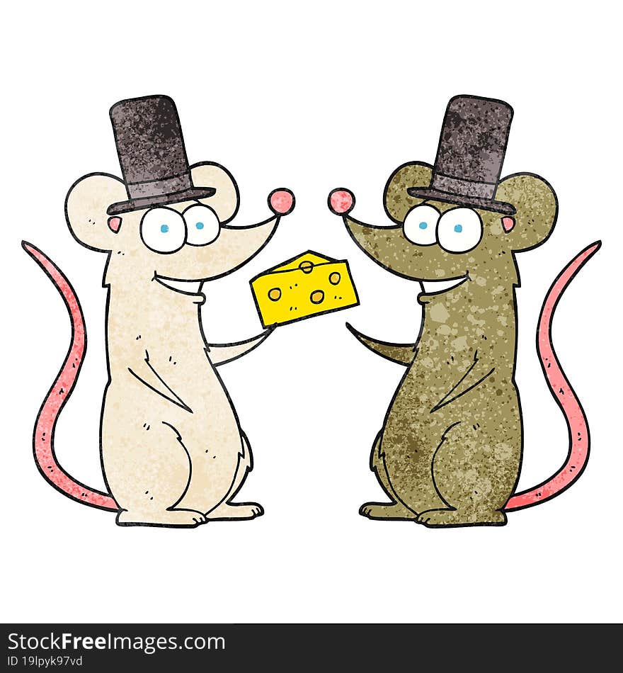 freehand drawn texture cartoon mice with cheese