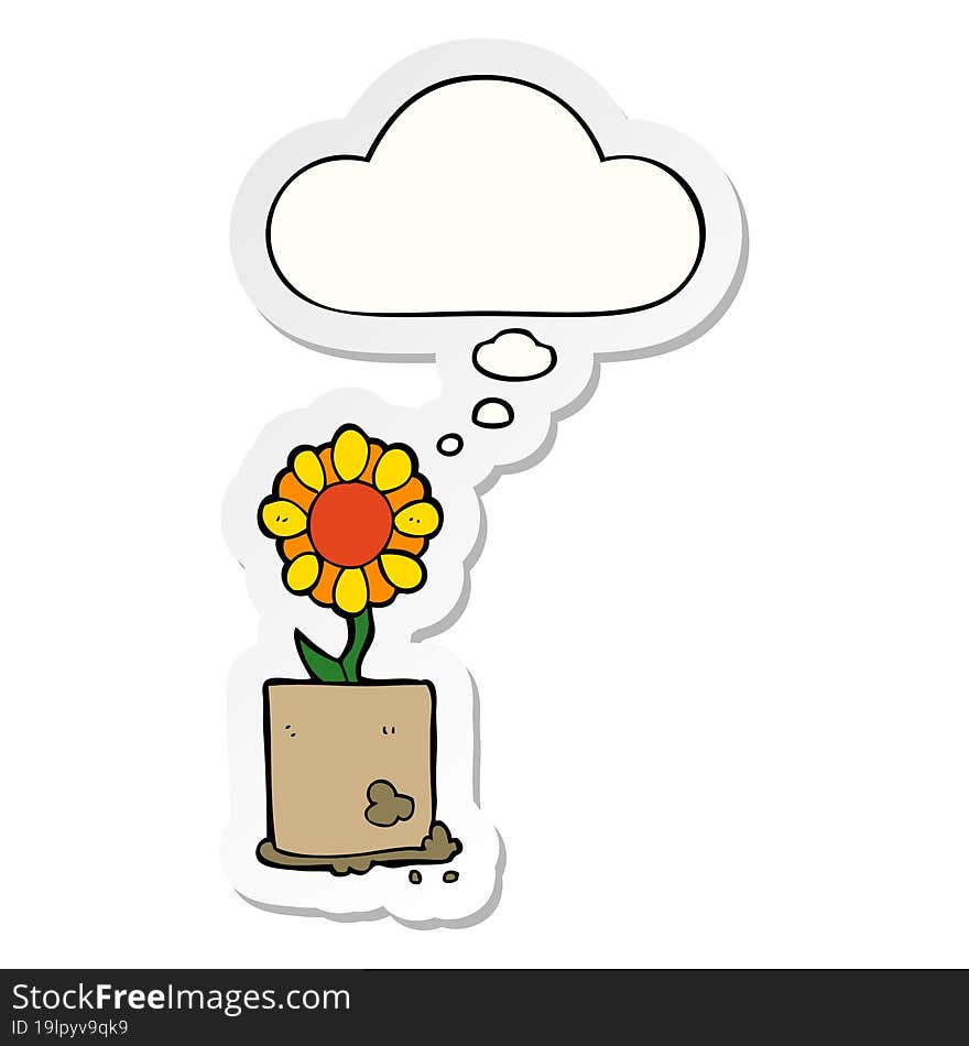 cartoon flower and thought bubble as a printed sticker