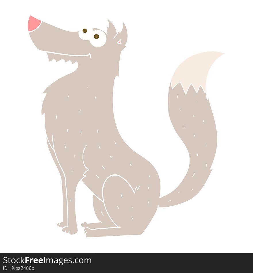 Flat Color Illustration Of A Cartoon Wolf