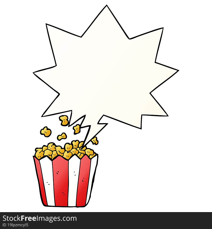 cartoon popcorn and speech bubble in smooth gradient style