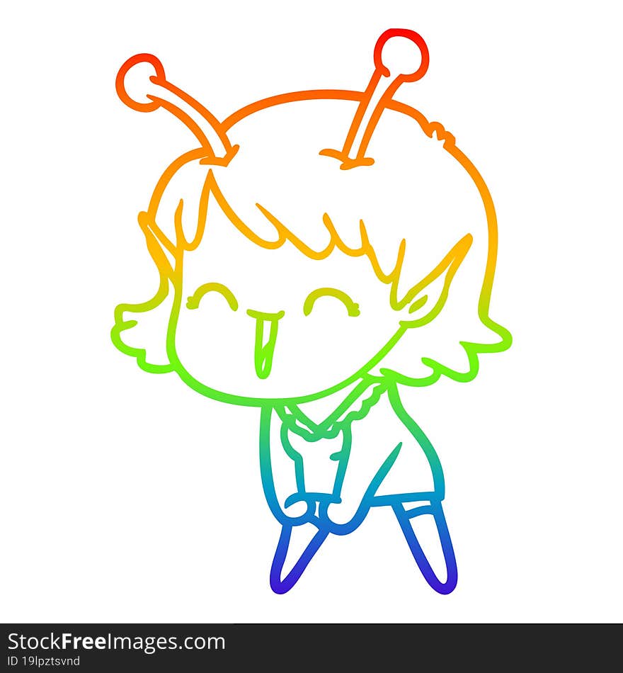 rainbow gradient line drawing cartoon alien girl laughing