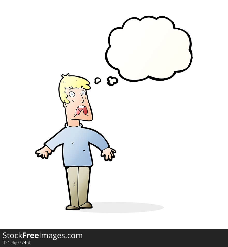 cartoon terrified man with thought bubble