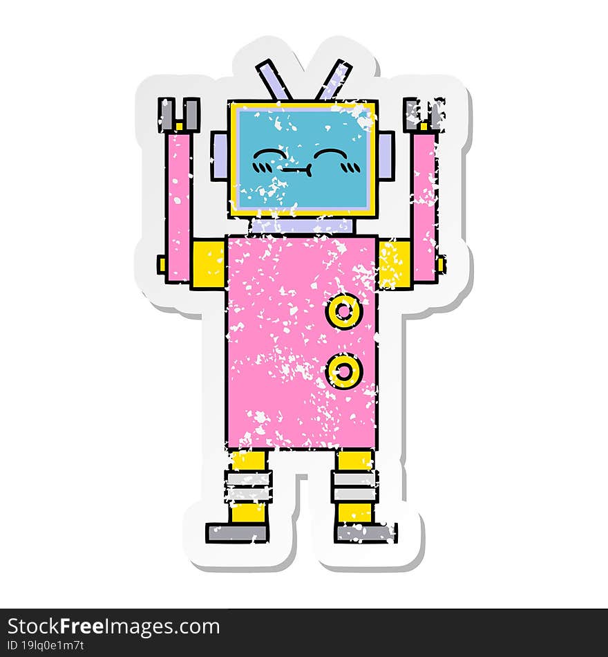 Distressed Sticker Of A Cute Cartoon Robot