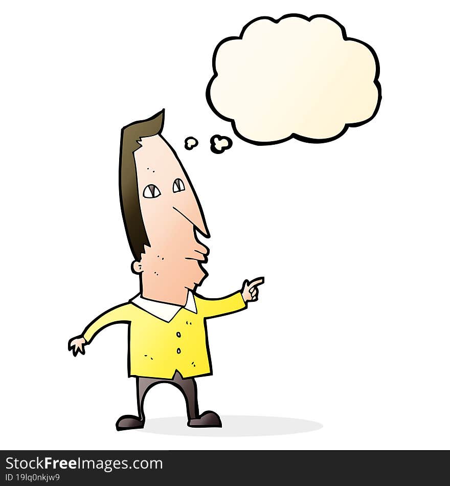 cartoon pointing man with thought bubble