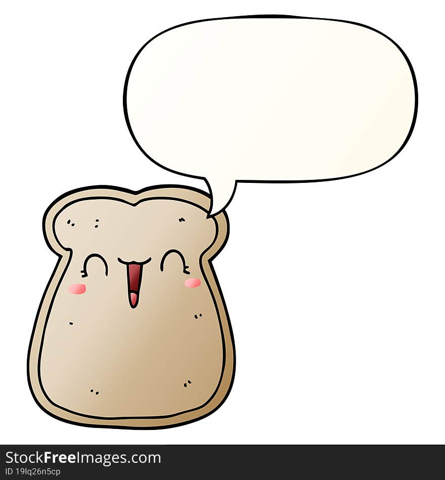 cute cartoon slice of toast and speech bubble in smooth gradient style