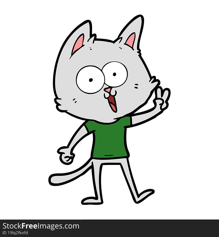 funny cartoon cat giving peace sign. funny cartoon cat giving peace sign