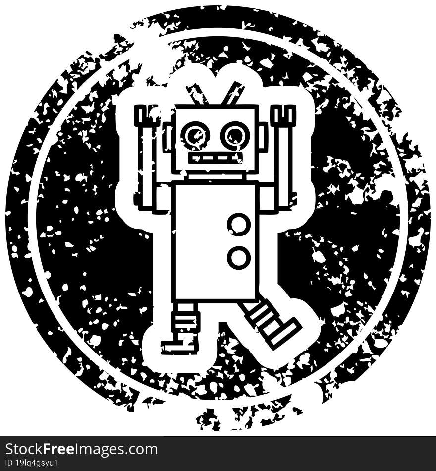 dancing robot distressed icon symbol