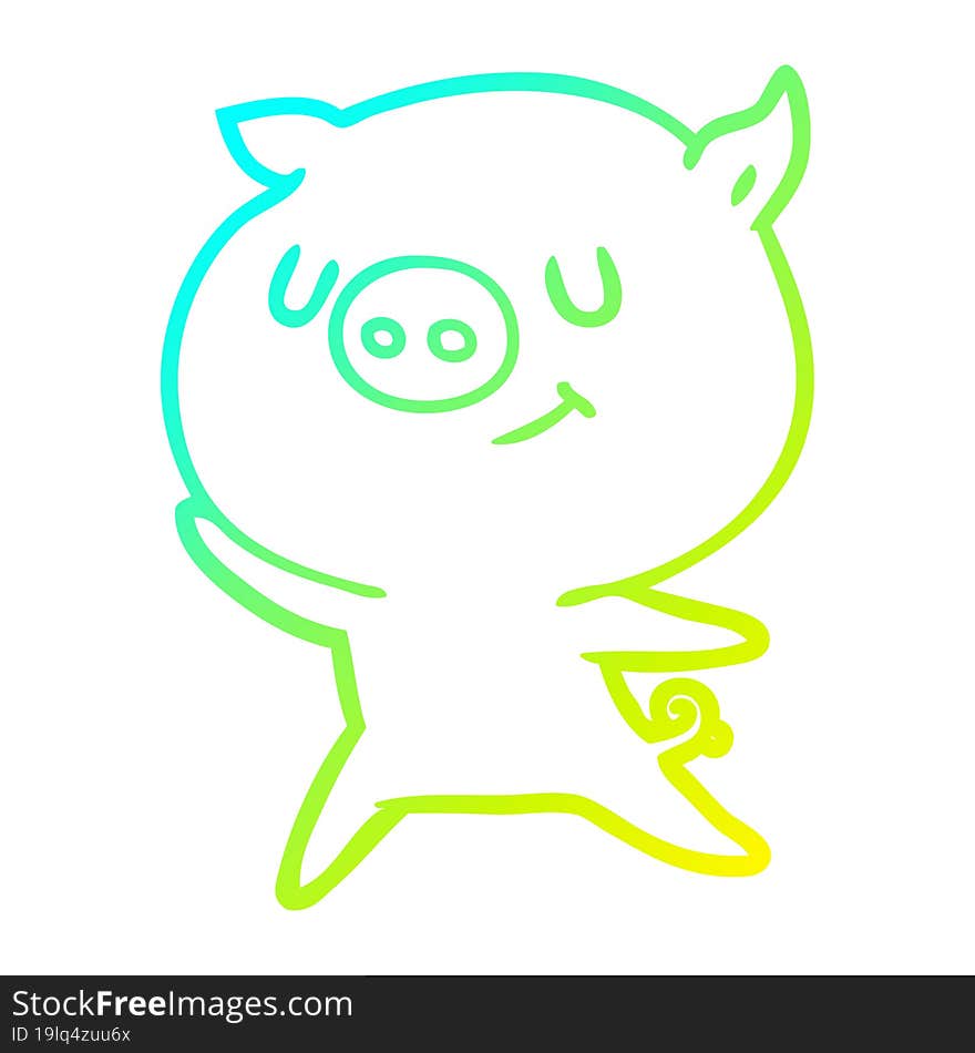 Cold Gradient Line Drawing Happy Cartoon Pig