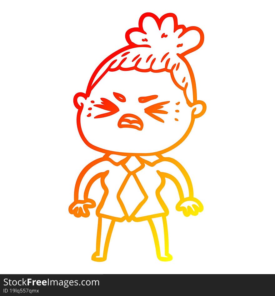 warm gradient line drawing of a cartoon angry woman