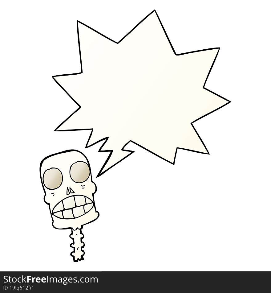 cartoon spooky skull and speech bubble in smooth gradient style