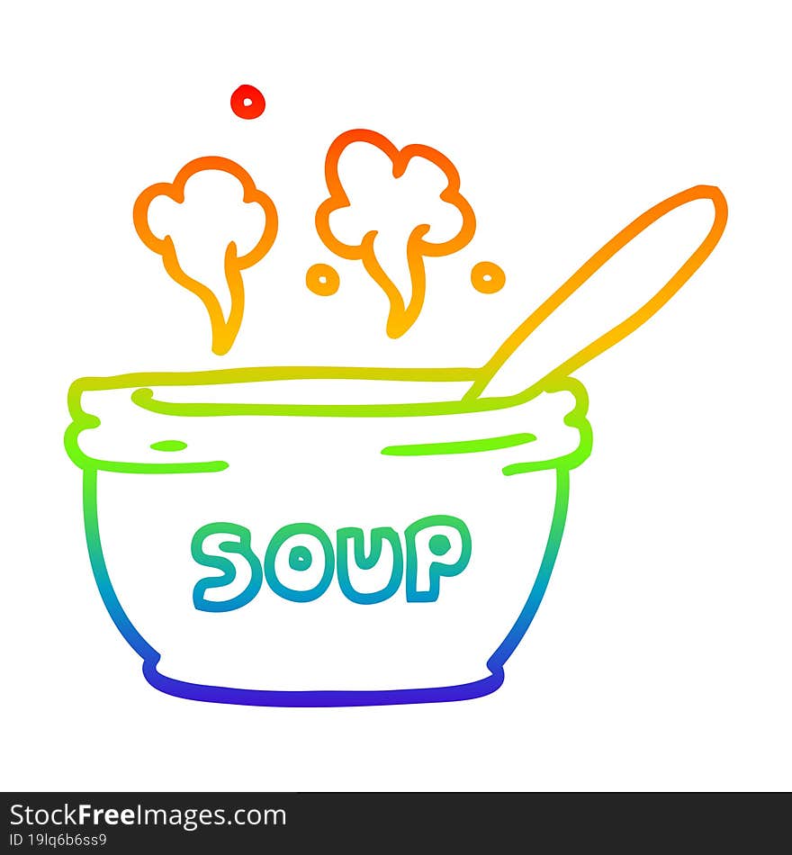 Rainbow Gradient Line Drawing Cartoon Of Hot Soup