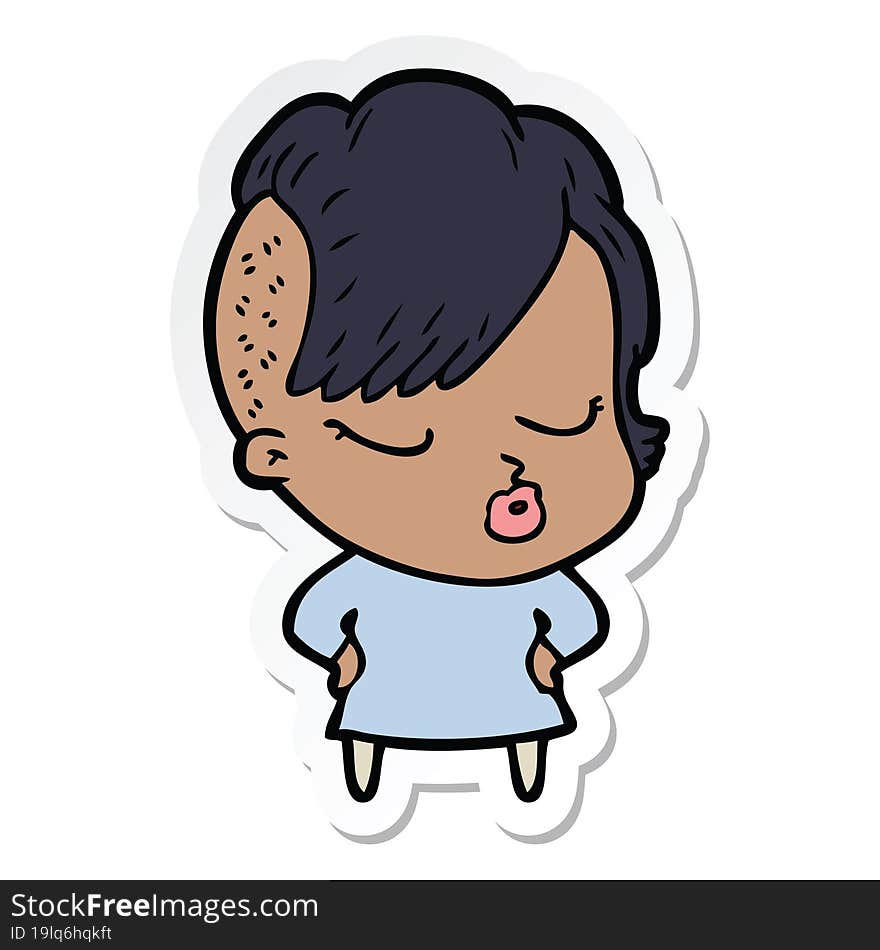 sticker of a cartoon pretty hipster girl