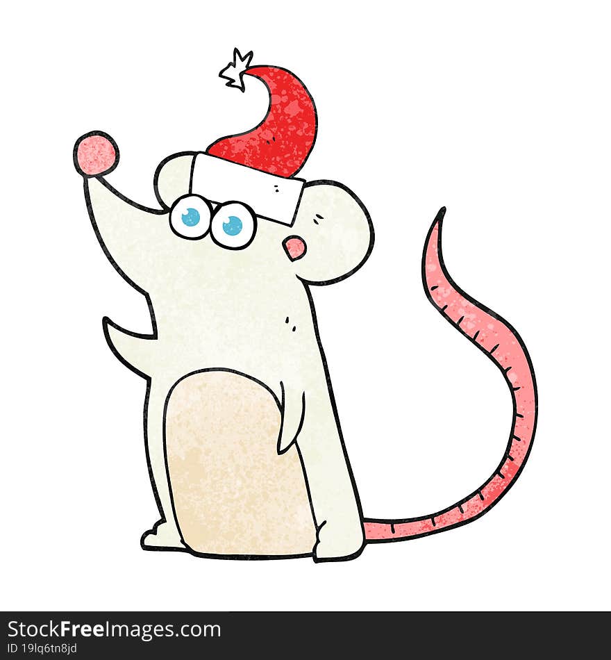 textured cartoon mouse in christmas hat