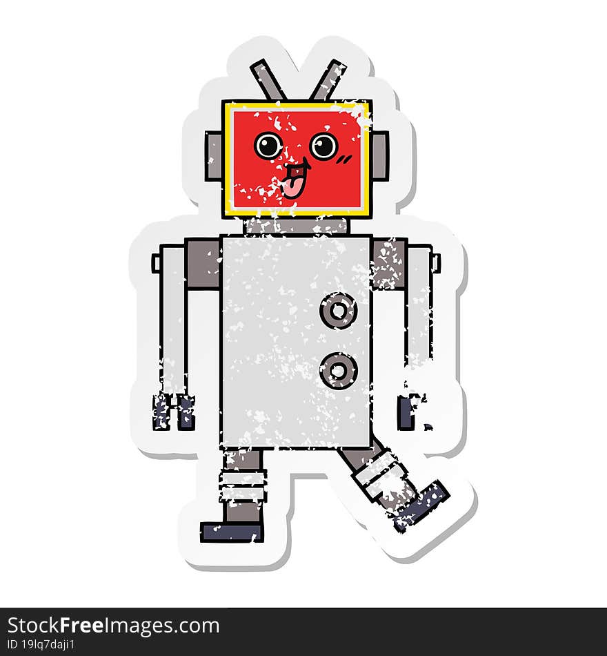 distressed sticker of a cute cartoon happy robot