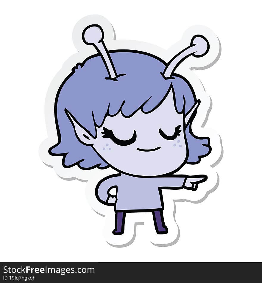 sticker of a smiling alien girl cartoon