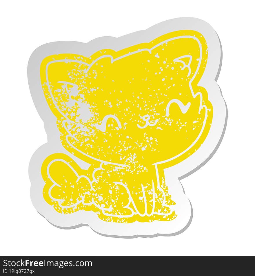 distressed old sticker cute kawaii fluffy cat