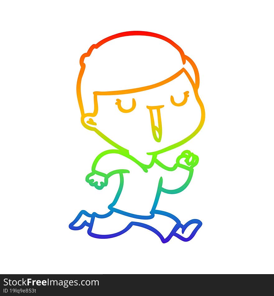 Rainbow Gradient Line Drawing Cartoon Happy Boy