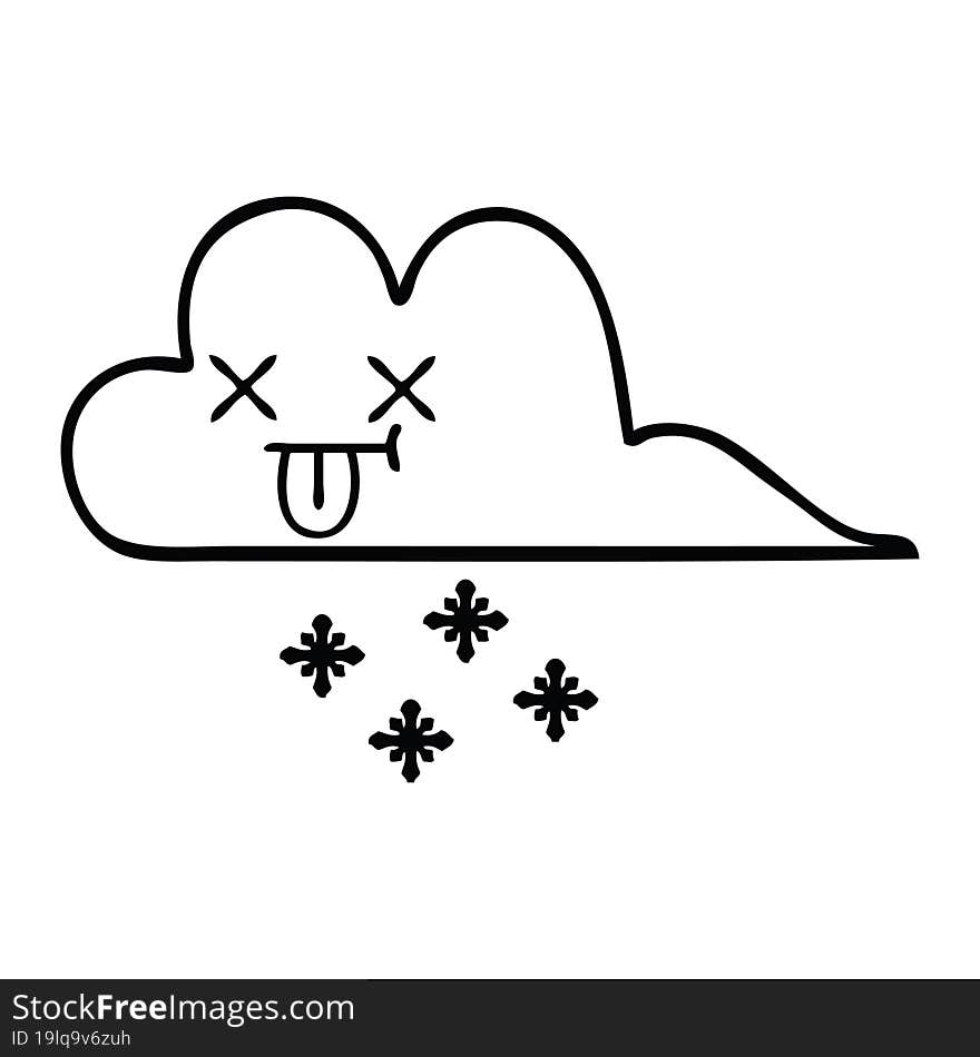 line drawing cartoon of a snow cloud