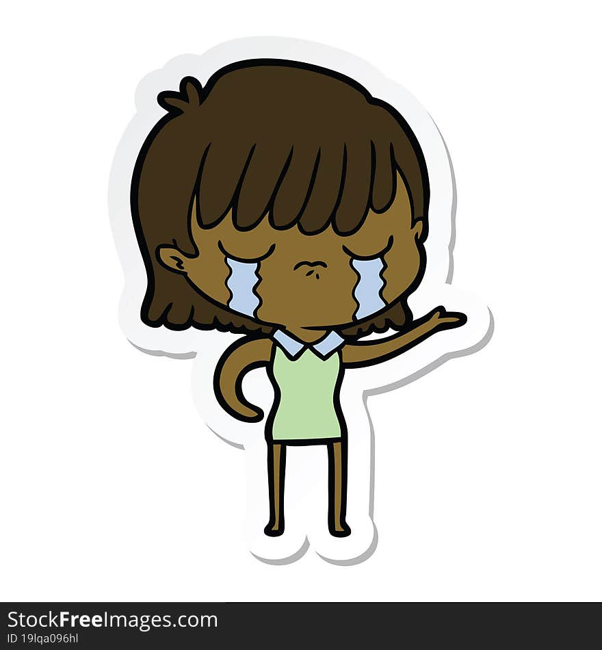 Sticker Of A Cartoon Woman Crying