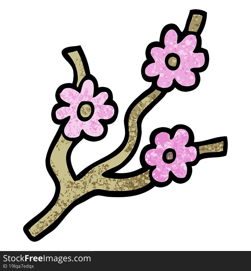 Grunge Textured Illustration Cartoon Branches With Flowers