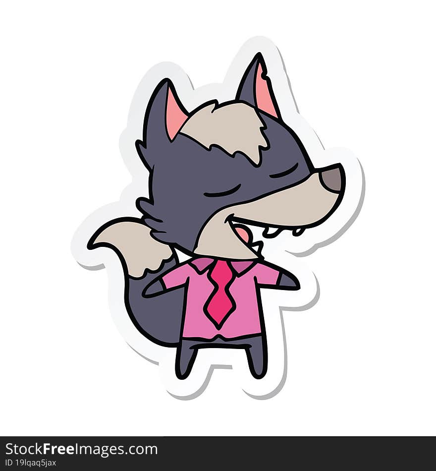 sticker of a cartoon office wolf laughing