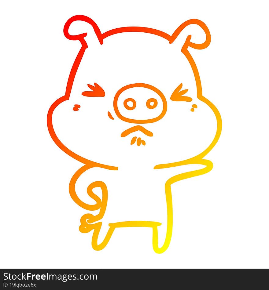 warm gradient line drawing cartoon angry pig