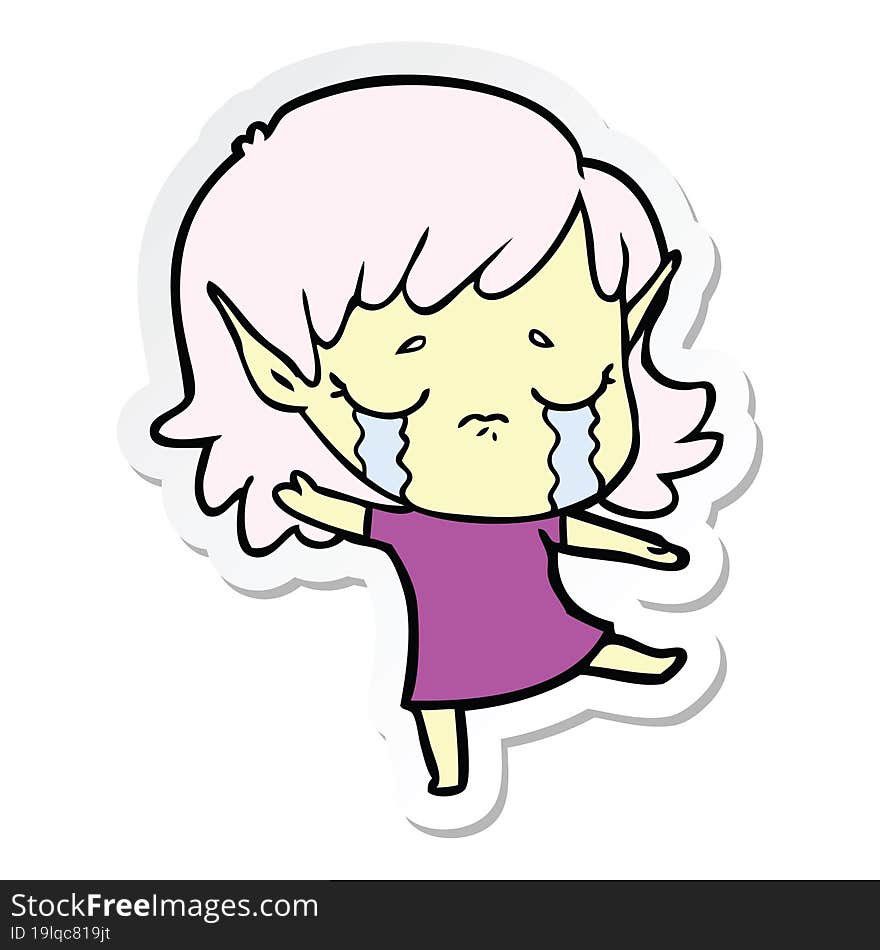 sticker of a cartoon crying elf girl