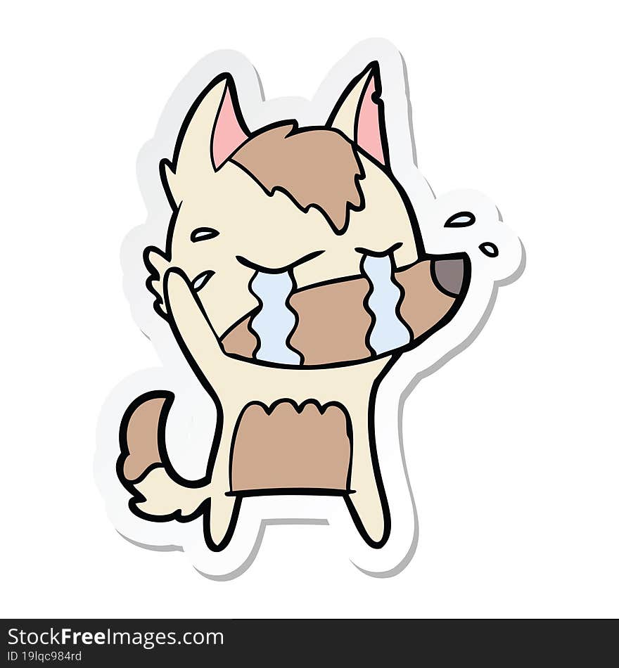 sticker of a cartoon crying wolf