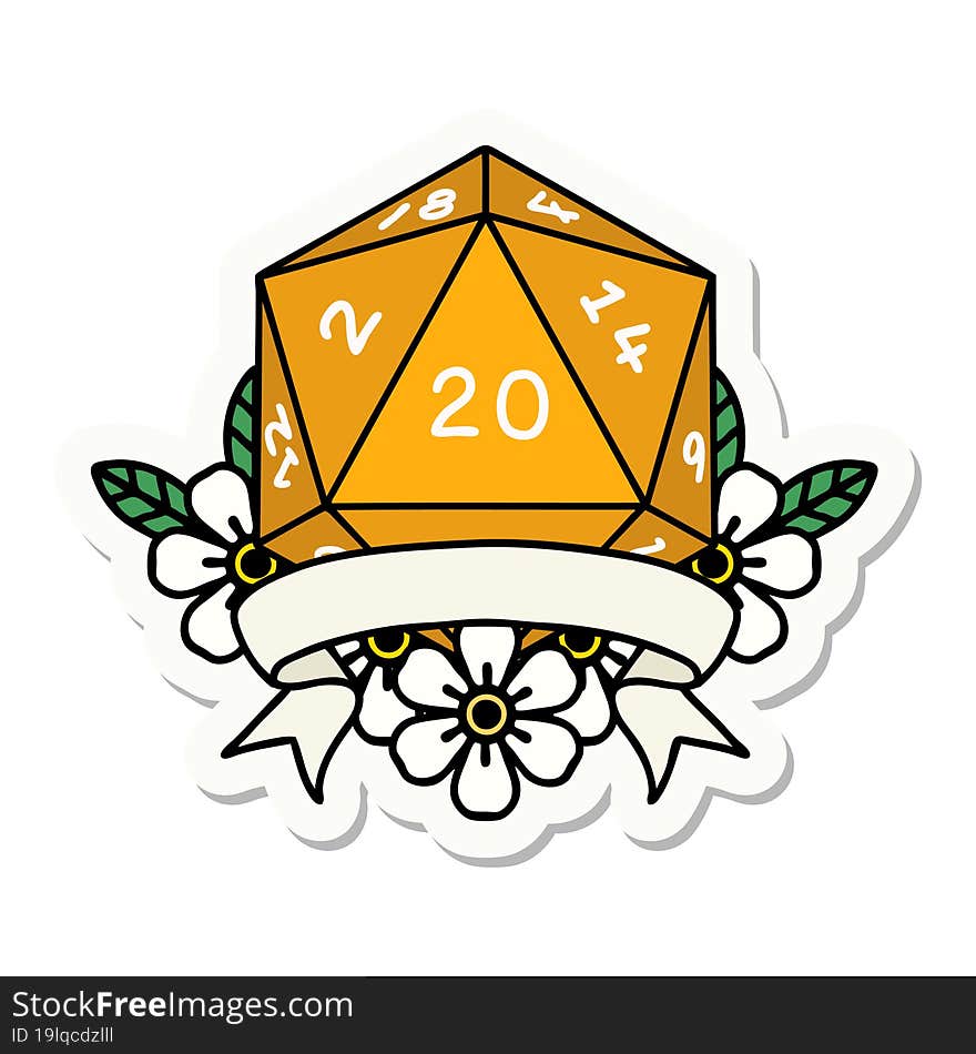 natural 20 critical hit D20 dice roll sticker