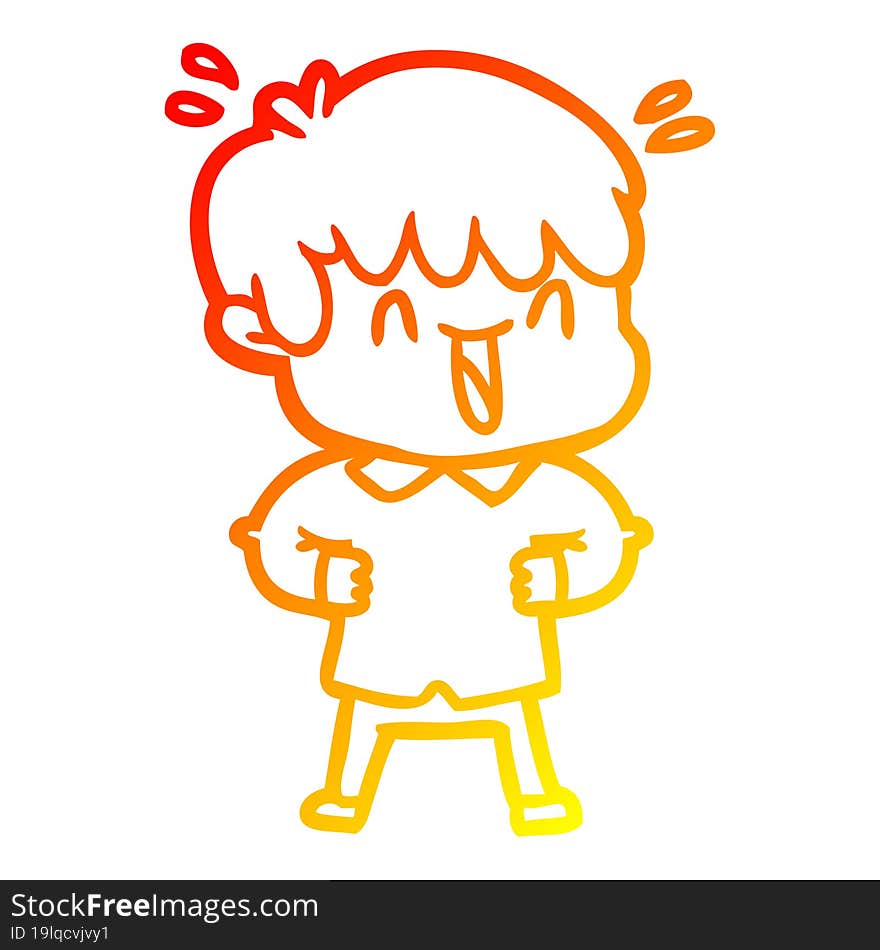 Warm Gradient Line Drawing Cartoon Laughing Boy