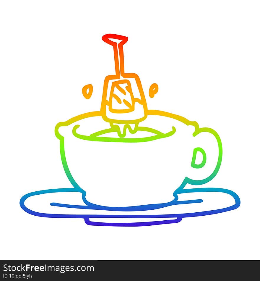 rainbow gradient line drawing cartoon cup of tea