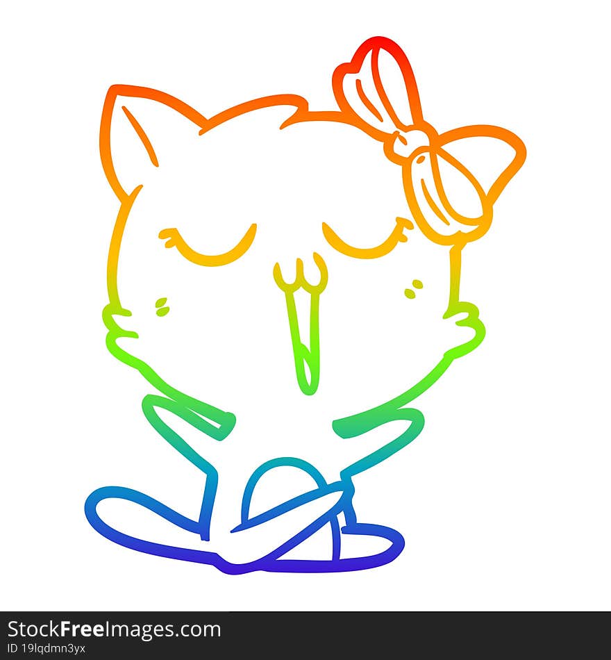 rainbow gradient line drawing of a cartoon cat