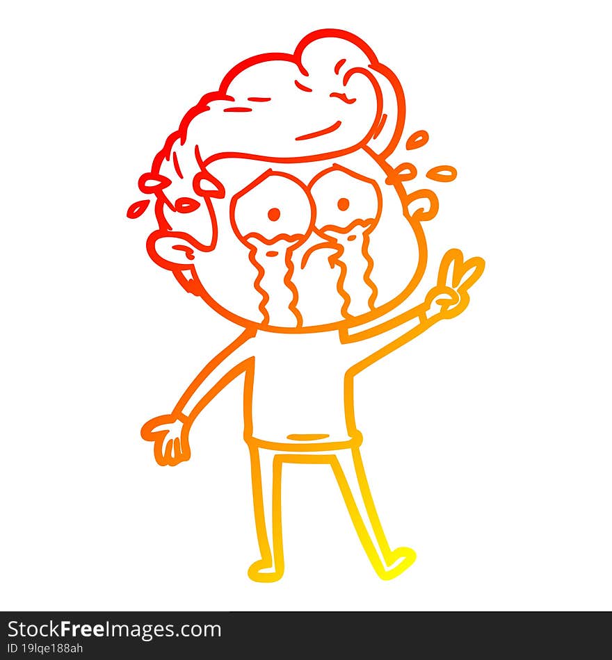 warm gradient line drawing of a cartoon crying man