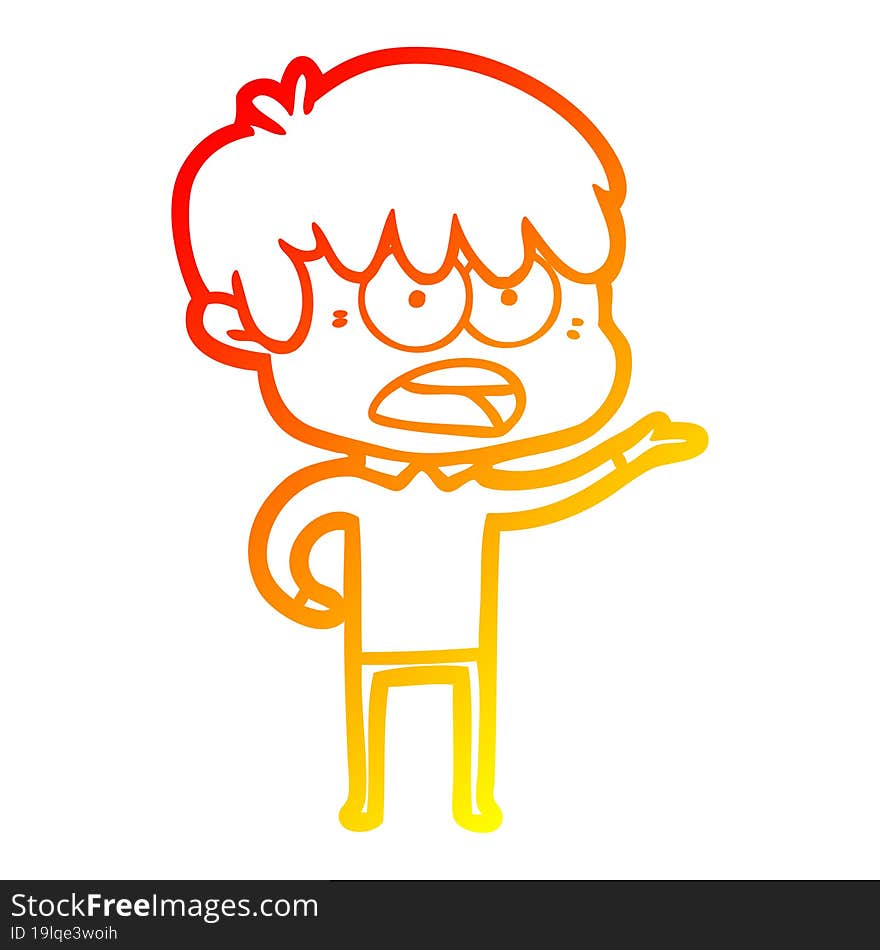 warm gradient line drawing worried cartoon boy