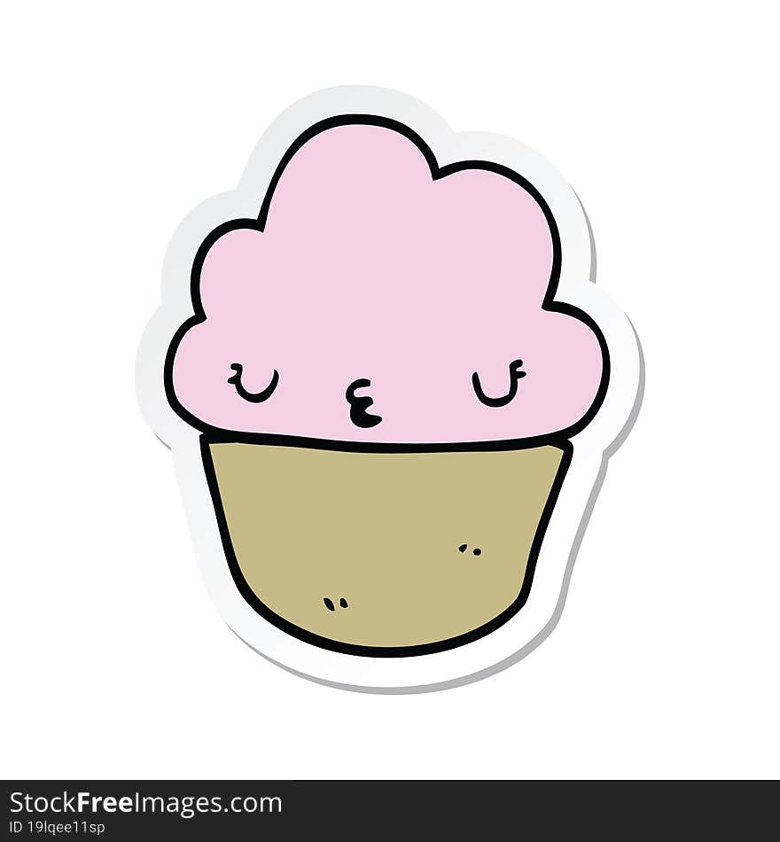 Sticker Of A Cartoon Cupcake With Face