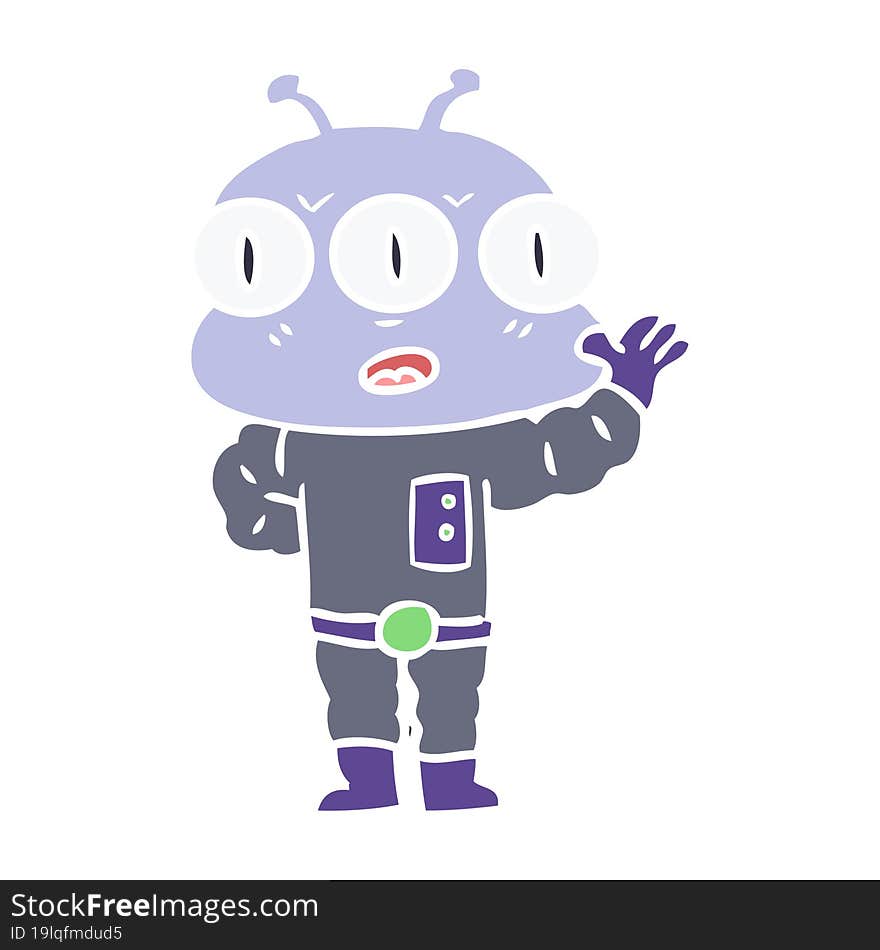 flat color style cartoon three eyed alien