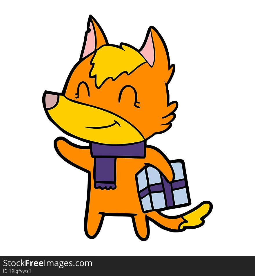 fox cartoon character with present. fox cartoon character with present