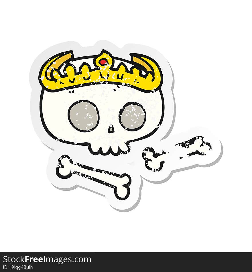 retro distressed sticker of a cartoon skull wearing tiara