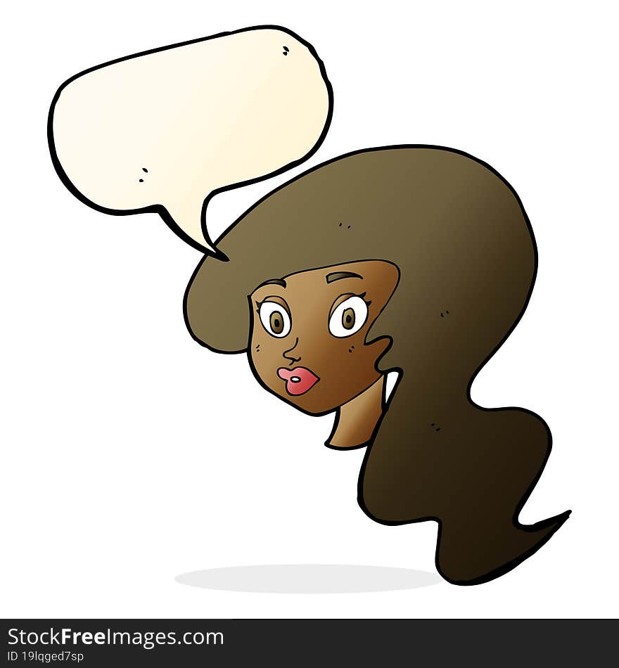 cartoon pretty female face with speech bubble