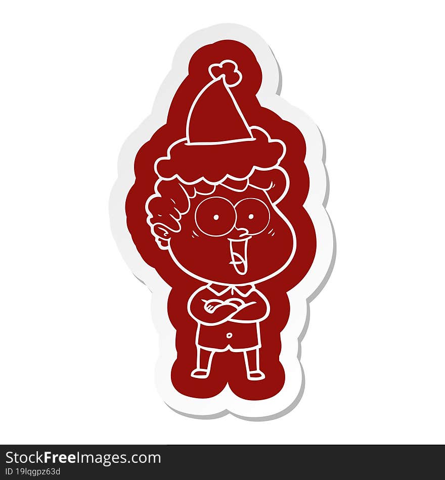 cartoon  sticker of a happy man wearing santa hat