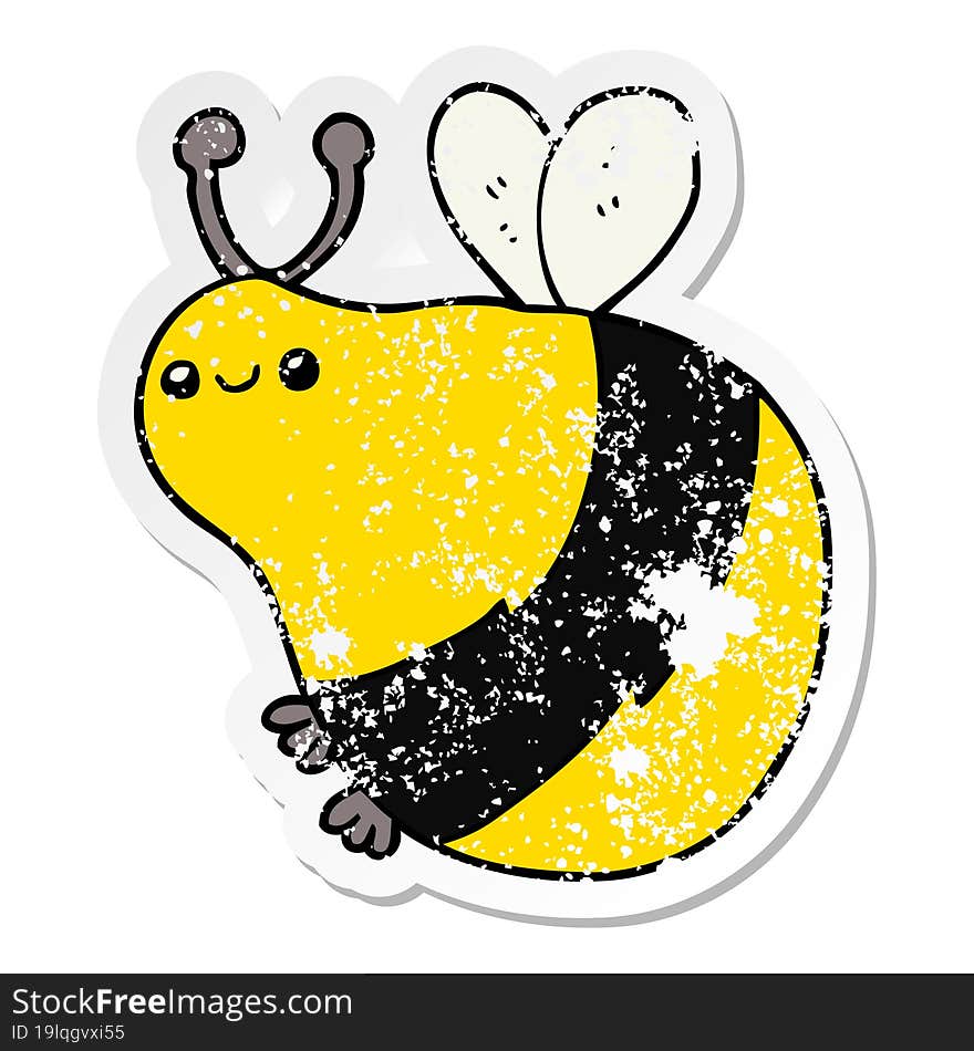 distressed sticker of a cartoon bee