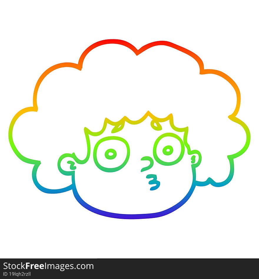 rainbow gradient line drawing of a cartoon big hair boy